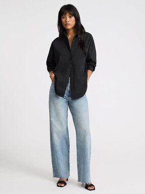 Express Boyfriend Portofino Button Up Black Cotton blend Shirt NWT Sz M